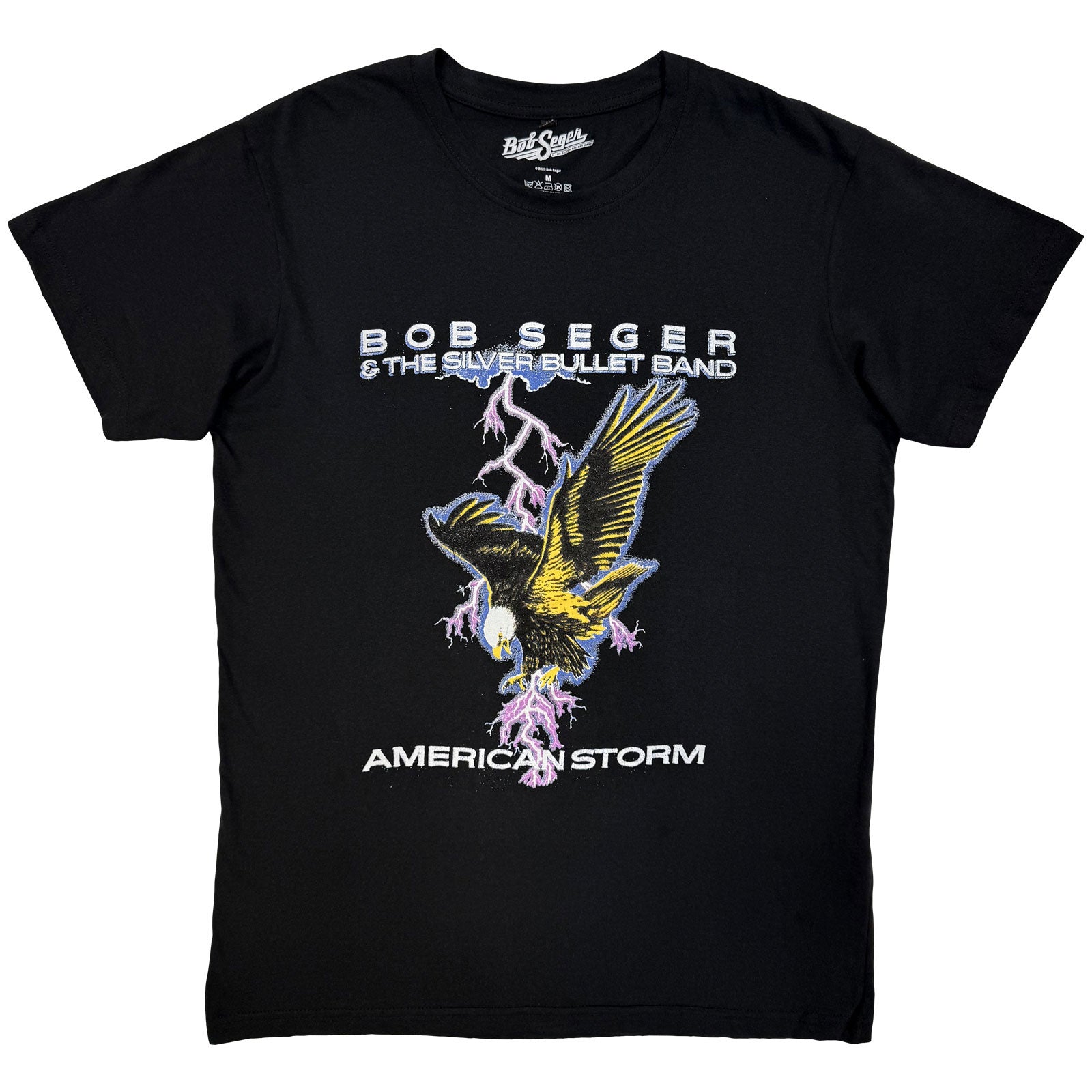 Bob Seger & The Silver Bullet Band Unisex Premium Carbon T-Shirt: American Storm (Black) (Back Print)