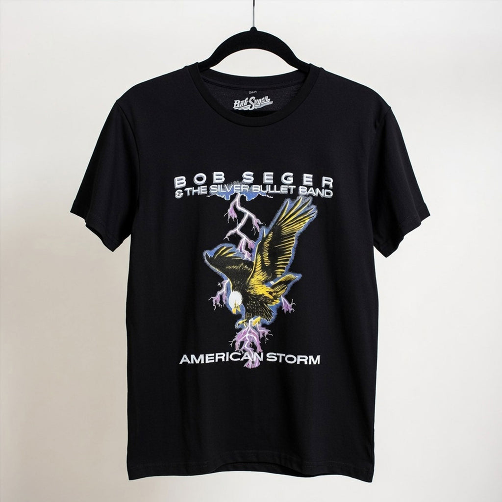 Bob Seger & The Silver Bullet Band Unisex Premium Carbon T-Shirt: American Storm (Black) (Back Print)