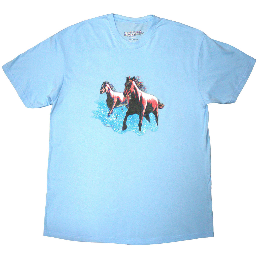 Bob Seger & The Silver Bullet Band Unisex T-Shirt: Horses (Light Blue) (Back Print)
