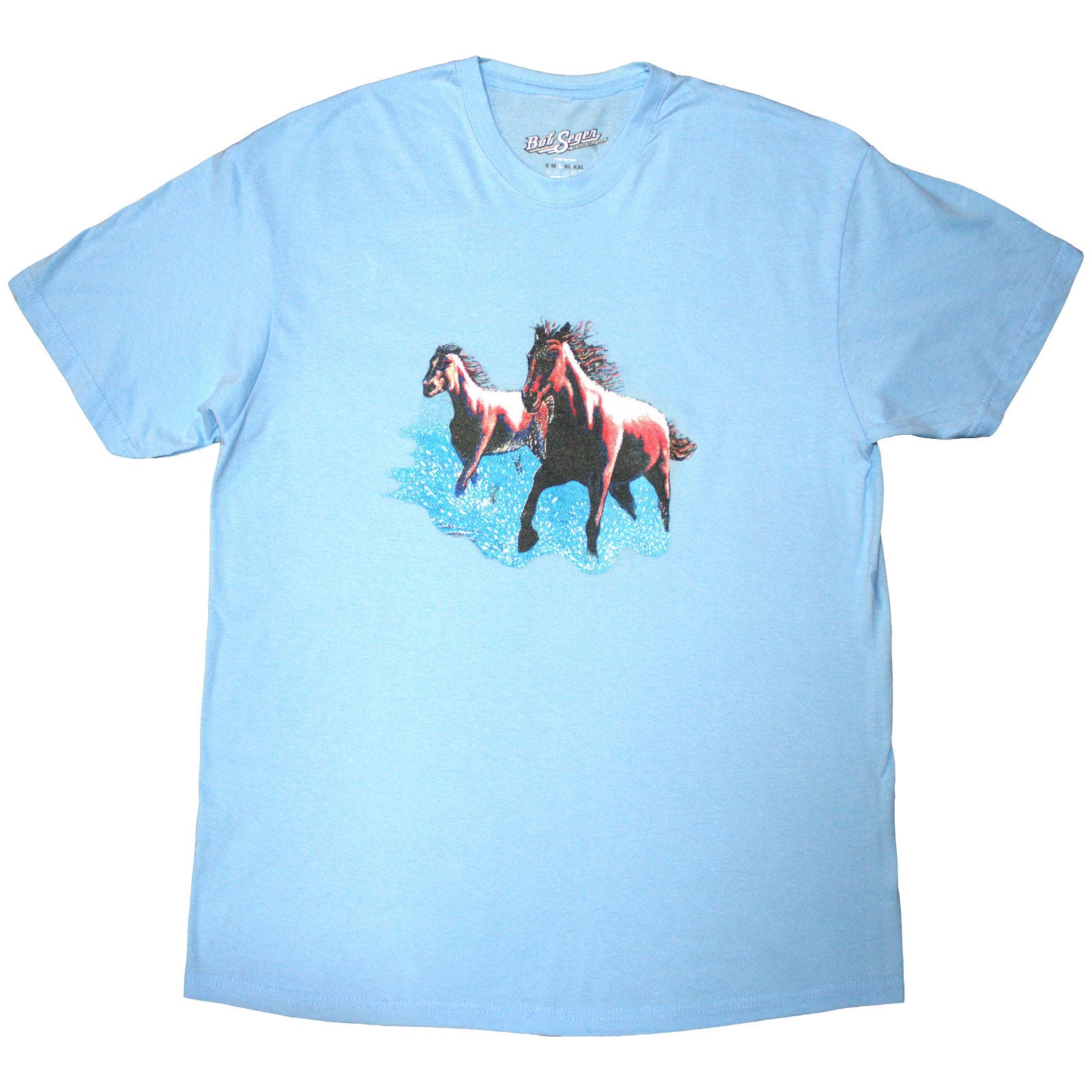 Bob Seger & The Silver Bullet Band Unisex T-Shirt: Horses (Light Blue) (Back Print)