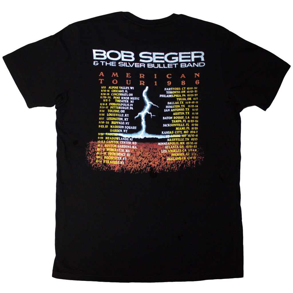 Bob Seger & The Silver Bullet Band Unisex T-Shirt: Tour '86 (Black) (Back Print)