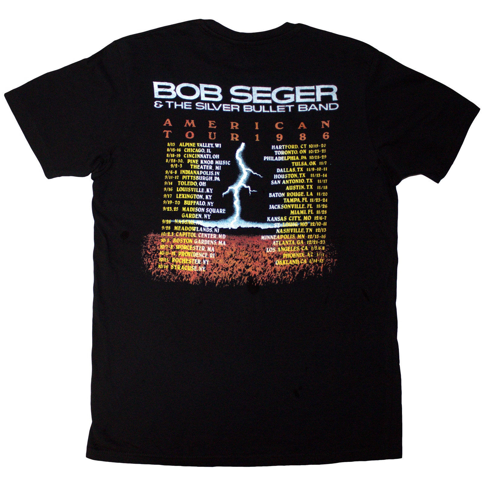 Bob Seger & The Silver Bullet Band Unisex T-Shirt: Tour '86 (Black) (Back Print)