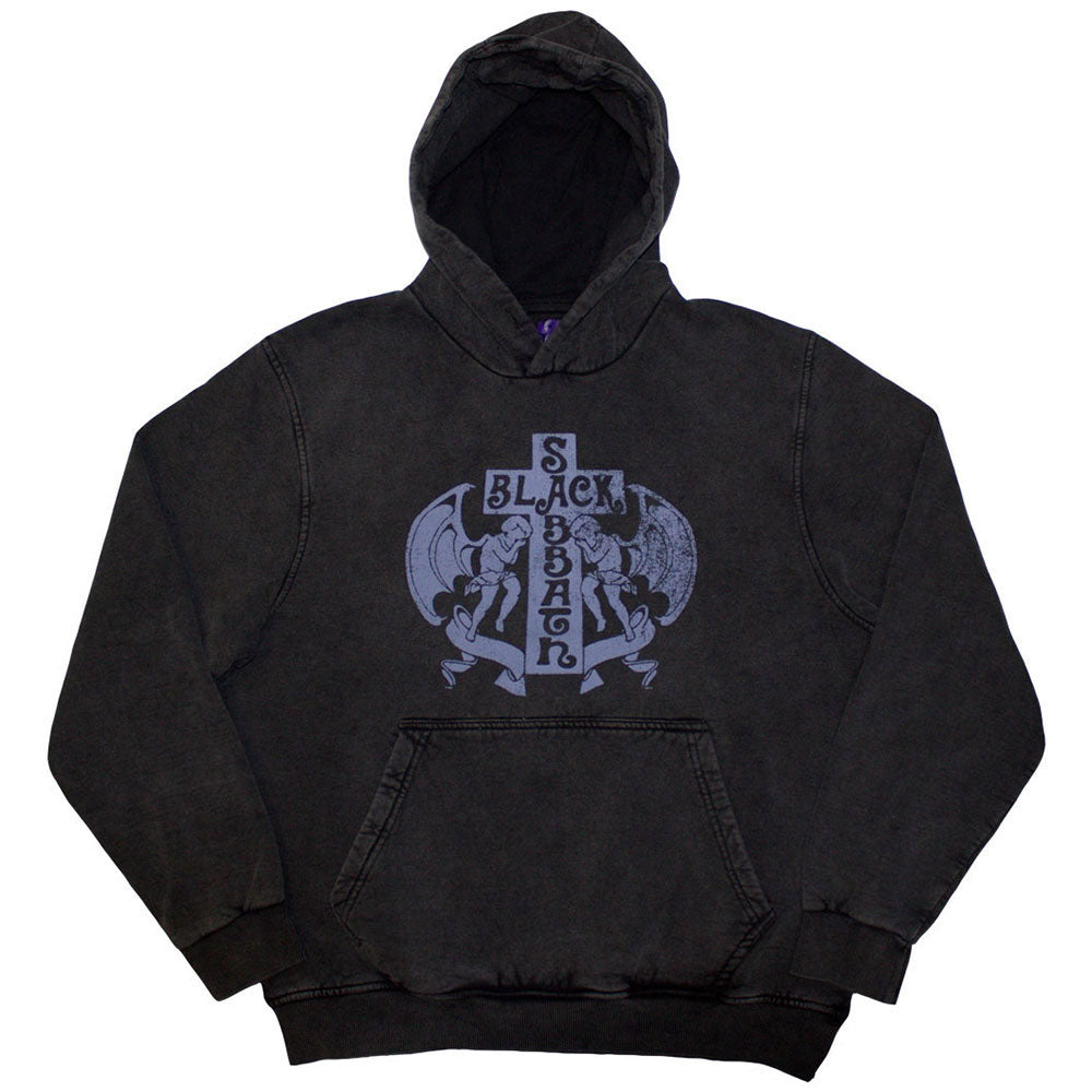Black Sabbath Unisex Stone Wash Pullover Hoodie: Angels (Charcoal Grey) (Wash Collection)
