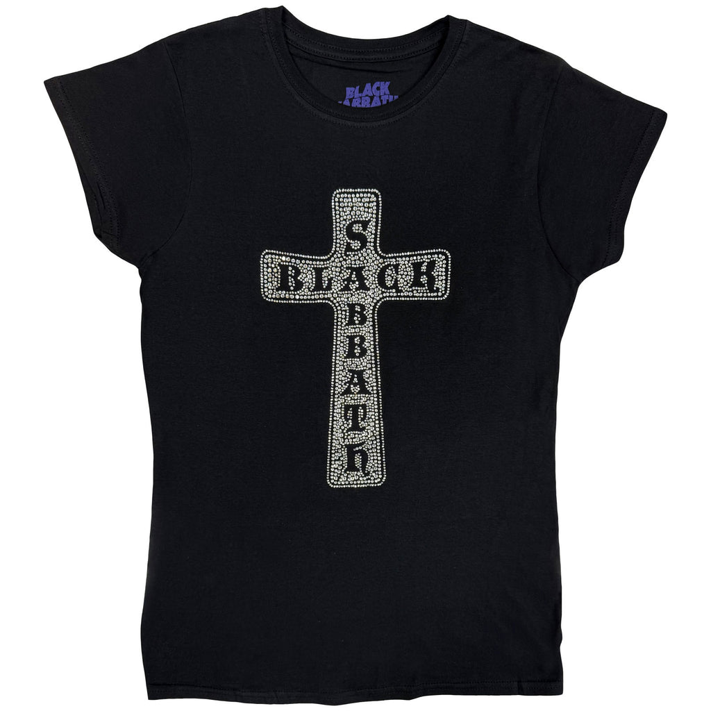 Black Sabbath Ladies T-Shirt: Cross (Black) (Embellished)