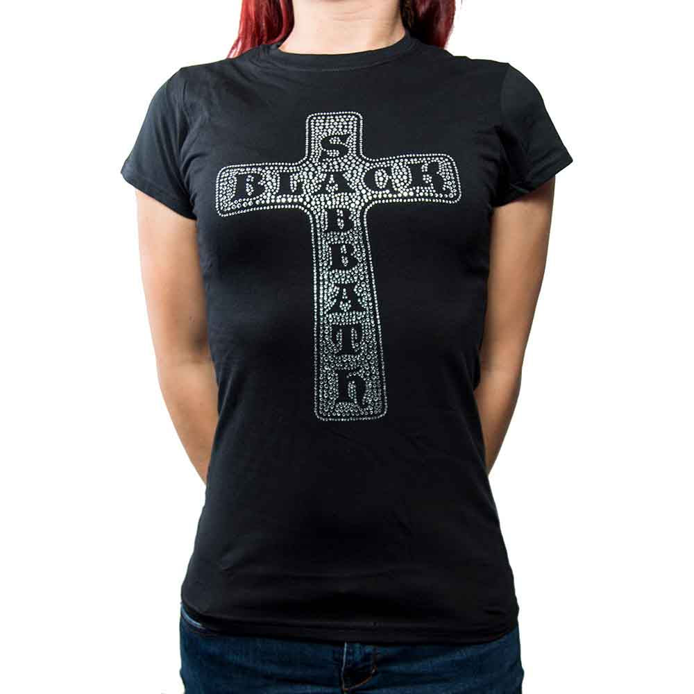 Black Sabbath Ladies T-Shirt: Cross (Black) (Embellished)