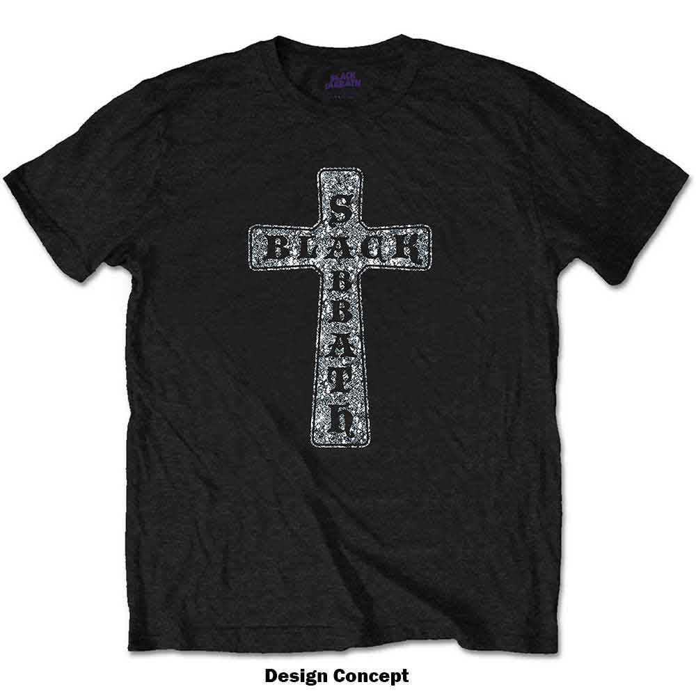 Black Sabbath Unisex T-Shirt: Cross (Black) (Embellished)