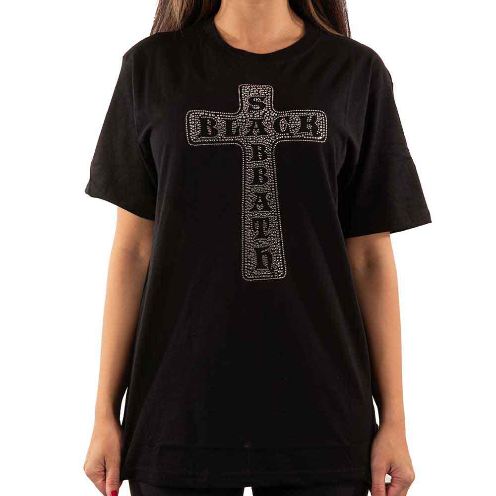 Black Sabbath Unisex T-Shirt: Cross (Black) (Embellished)