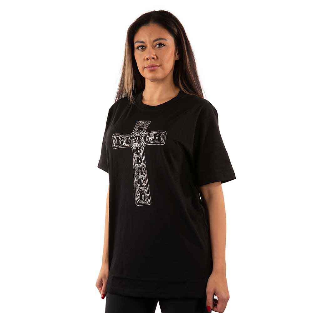 Black Sabbath Unisex T-Shirt: Cross (Black) (Embellished)