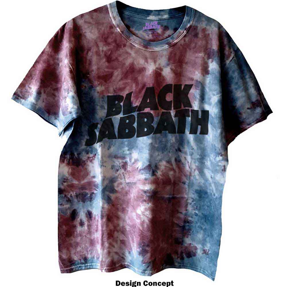 Black Sabbath Unisex T-Shirt: Wavy Logo (Blue & Red) (Wash Collection)
