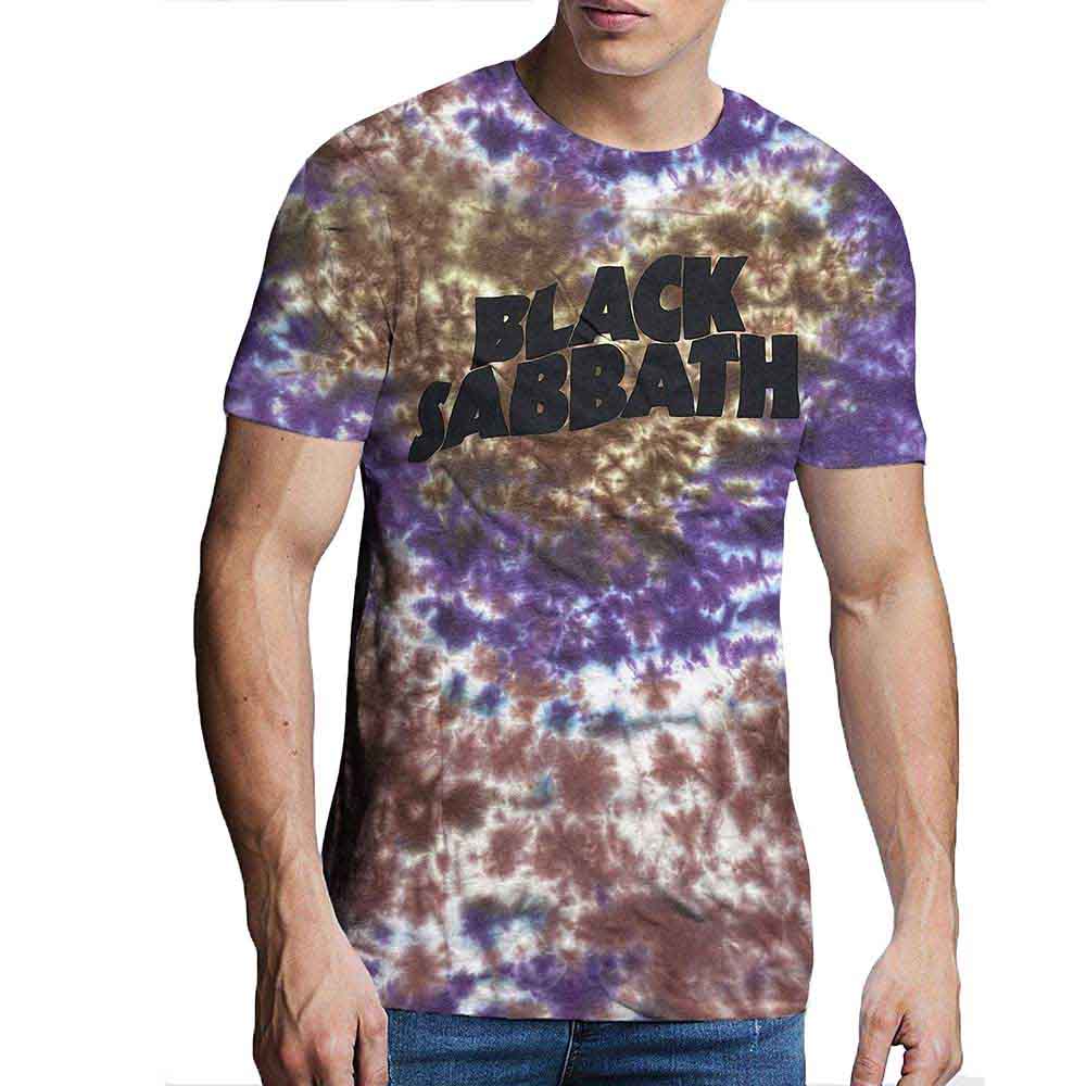 Black Sabbath Unisex T-Shirt: Wavy Logo (Purple & Brown) (Wash Collection)