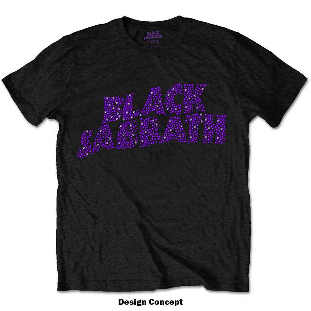 Black Sabbath Unisex T-Shirt: Wavy Logo (Black) (Embellished)