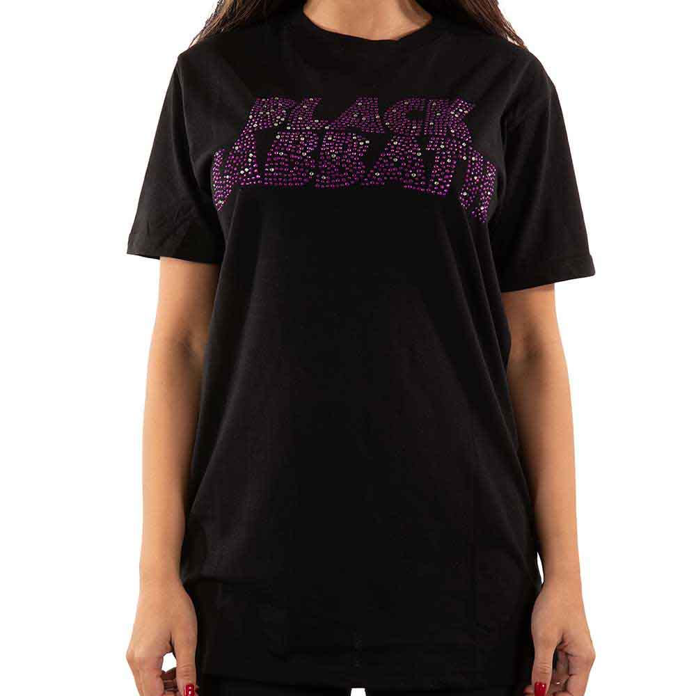 Black Sabbath Unisex T-Shirt: Wavy Logo (Black) (Embellished)