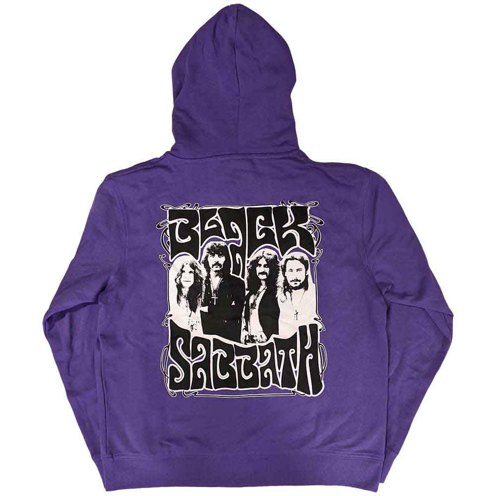 Black Sabbath Unisex Zipped Hoodie: Henry Pocket Logo (Purple) (Back Print)