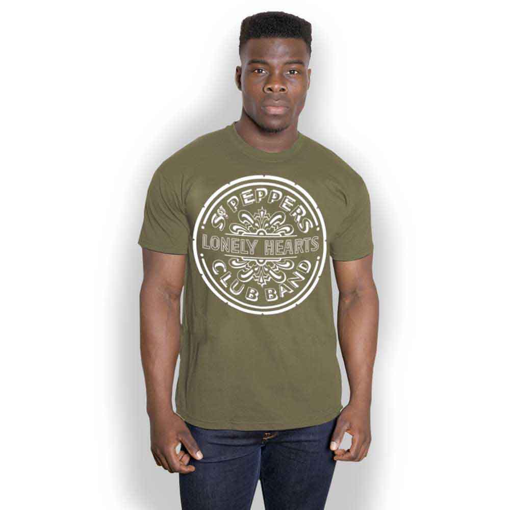 The Beatles Unisex T-Shirt: Lonely Hearts (Khaki Green)
