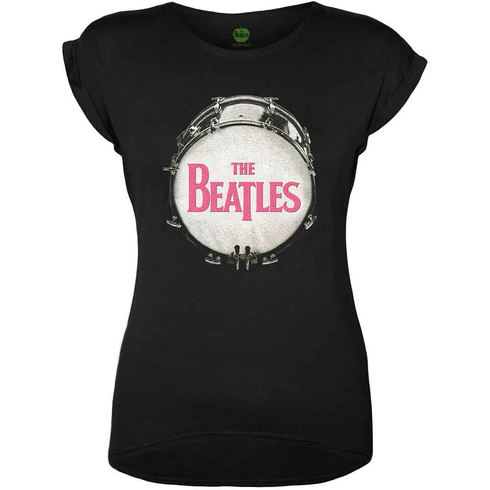 The Beatles Ladies T-Shirt: Drum Fuchsia Glitter (Black) (Embellished)