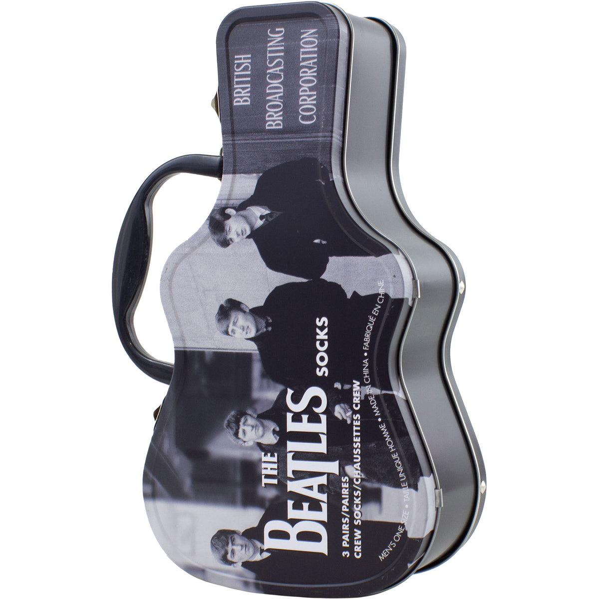 The Beatles Unisex Sock Guitar Tin: Black & White Band (Black)  (UK Size 6.5 - 11)