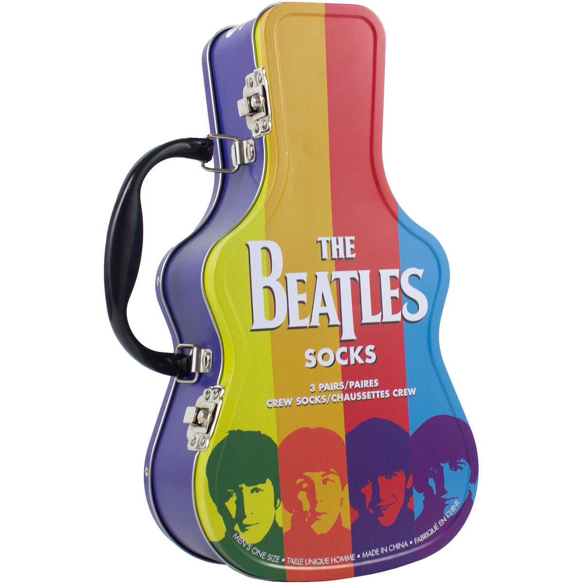 The Beatles Unisex Sock Guitar Tin: Colour Faces (Multicolour)  (UK Size 6.5 - 11)