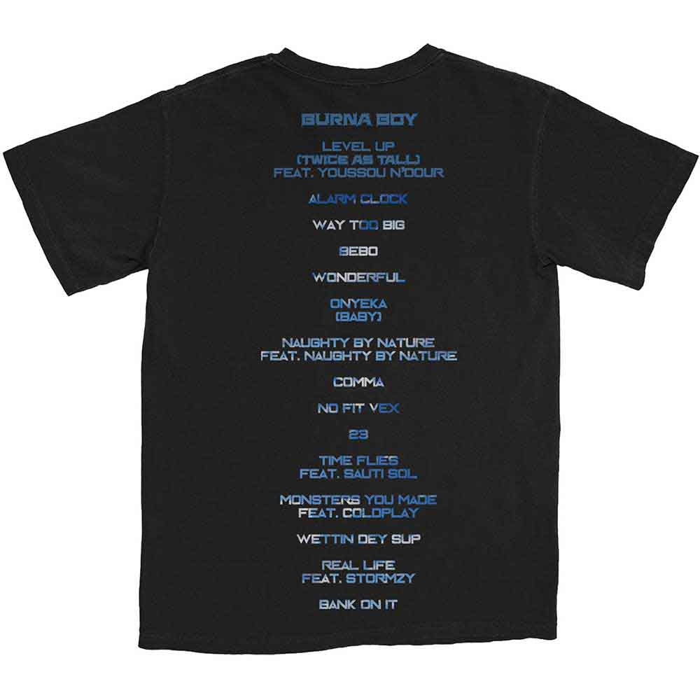 Burna Boy Unisex T-Shirt: Album Tracks (Black) (Back Print)