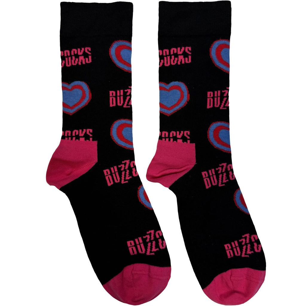 Buzzcocks Unisex Ankle Socks: Hearts & Logos (Black) (UK Size 6 - 11)