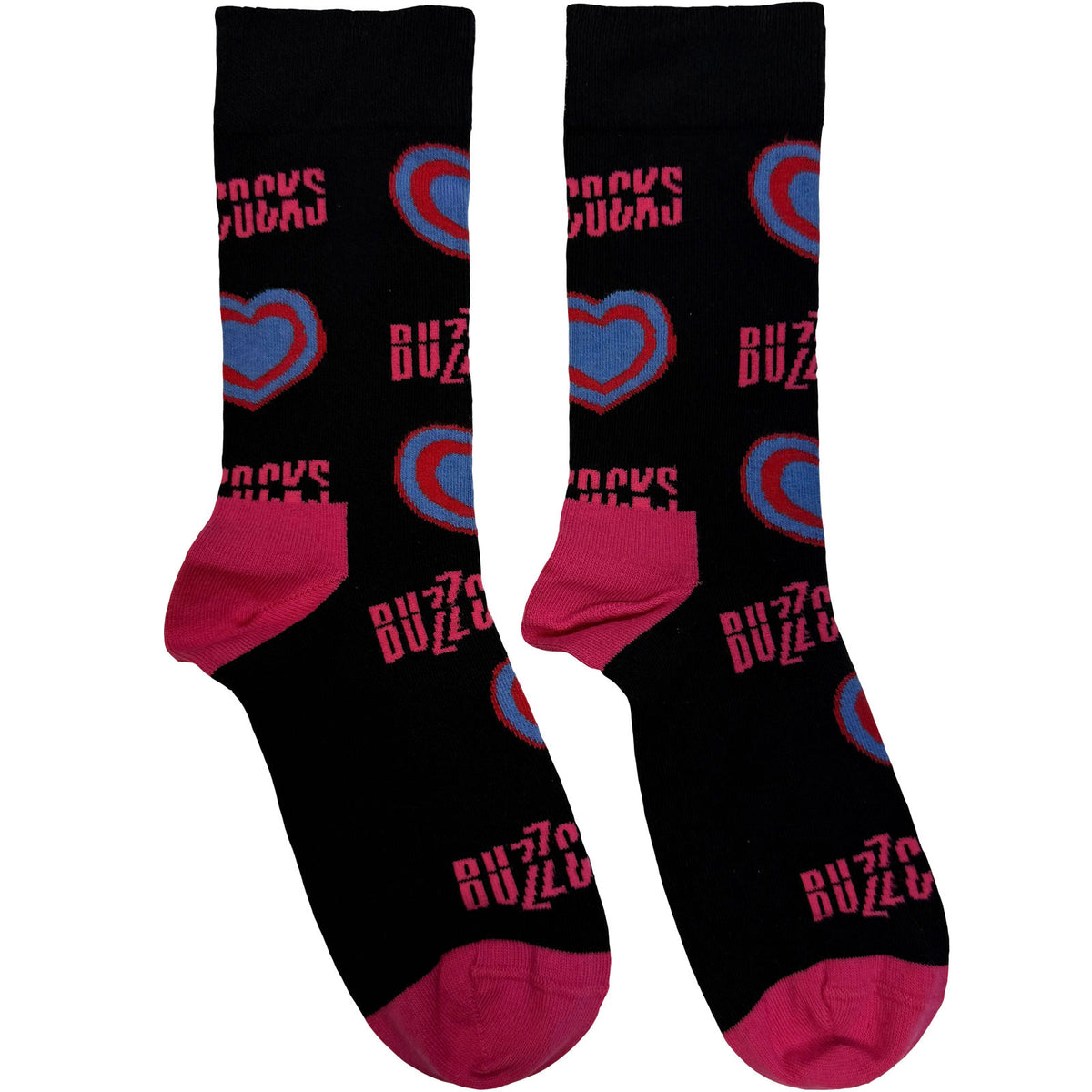 Buzzcocks Unisex Ankle Socks: Hearts & Logos (Black) (UK Size 6 - 11)