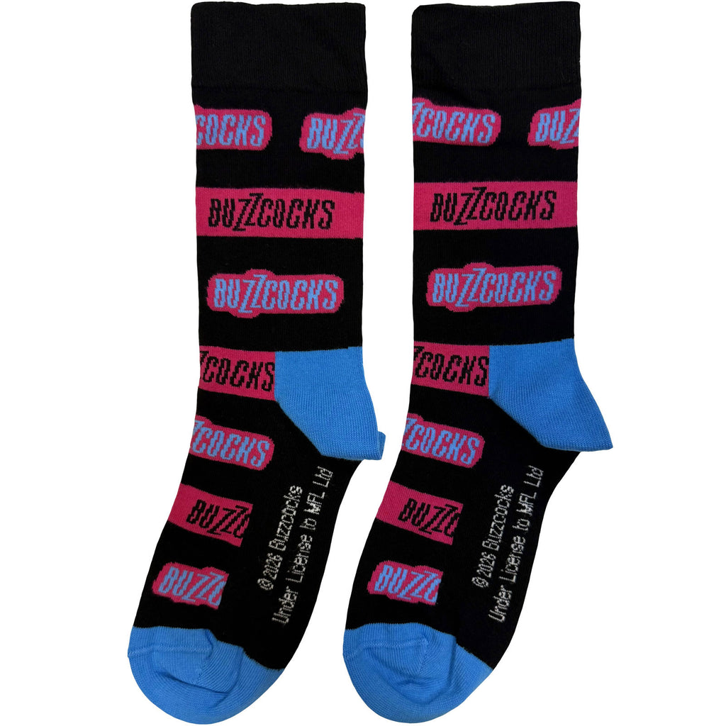 Buzzcocks Unisex Ankle Socks: Stripes & Logos (Black) (UK Size 6 - 11)