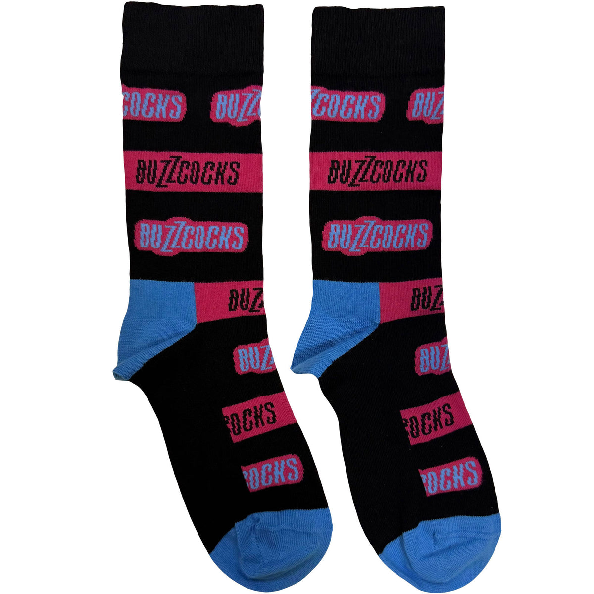 Buzzcocks Unisex Ankle Socks: Stripes & Logos (Black) (UK Size 6 - 11)