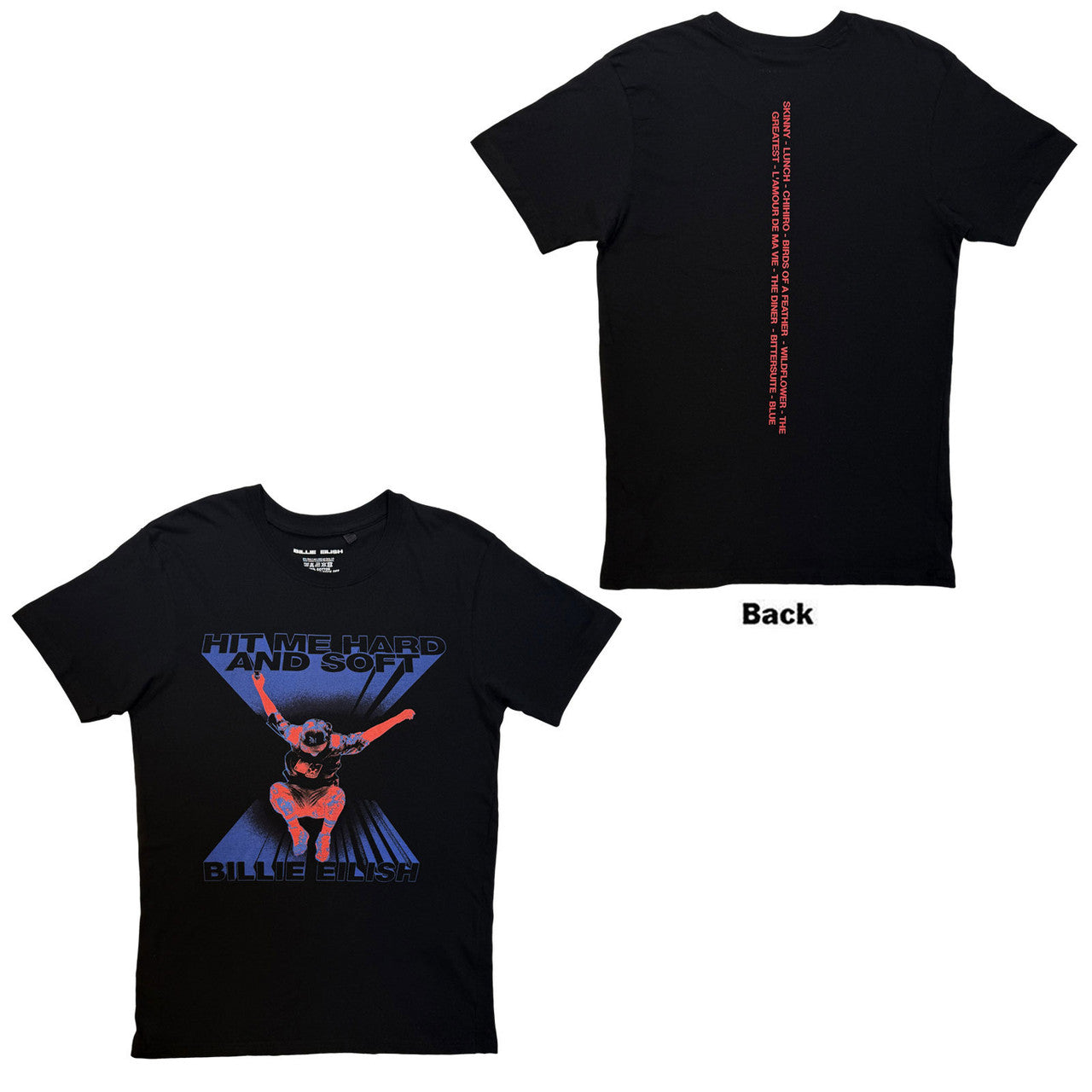 Billie Eilish: Jump Tracklist Spine Unisex T-Shirt (Black) (Back Print)