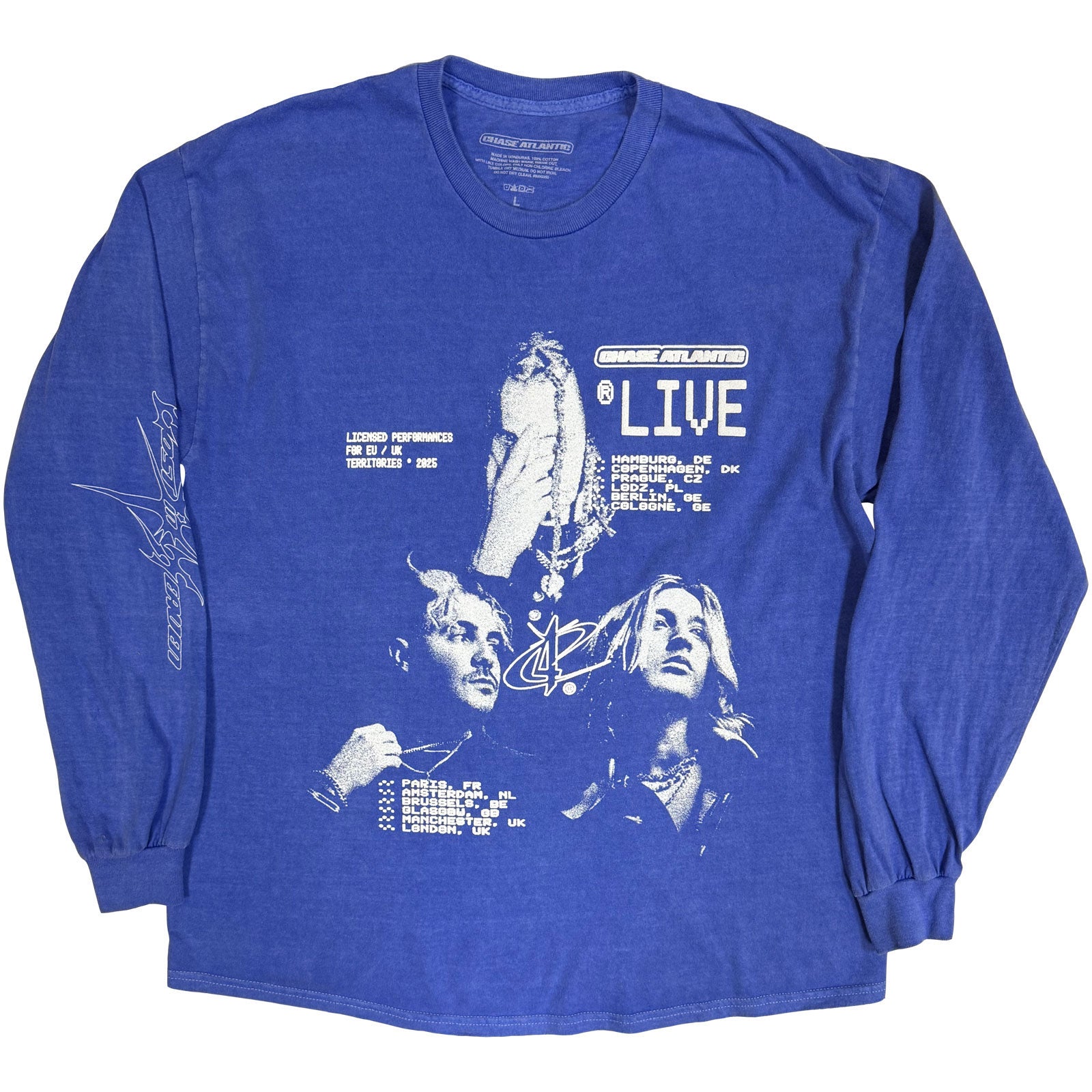 Chase Atlantic Unisex Long Sleeve T-Shirt: Live European Tour '25 (Blue) (Ex-Tour)