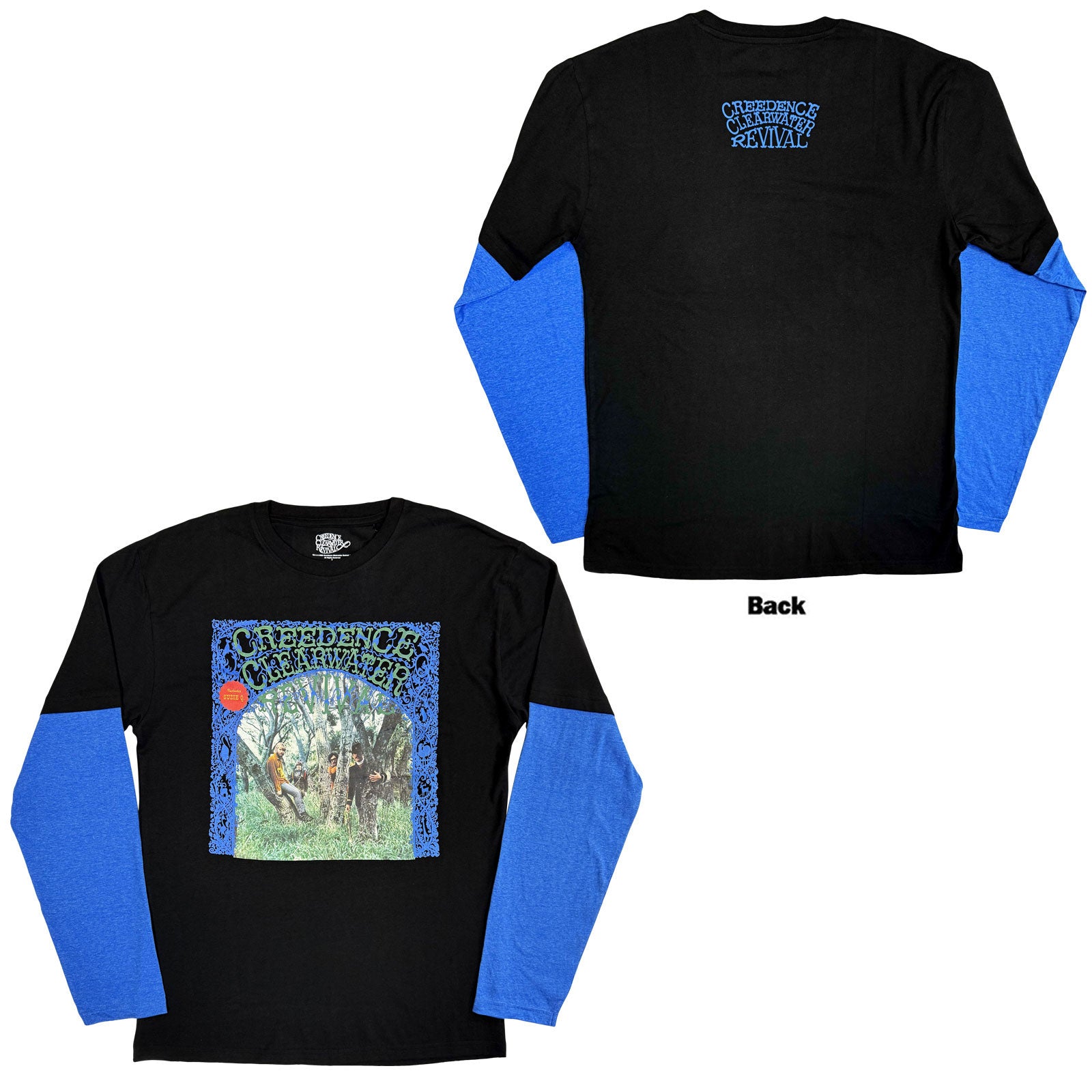 Creedence Clearwater Revival Unisex Layered Long Sleeve T-Shirt: CCR Album (Black & Blue) (Back & Sleeve Print)