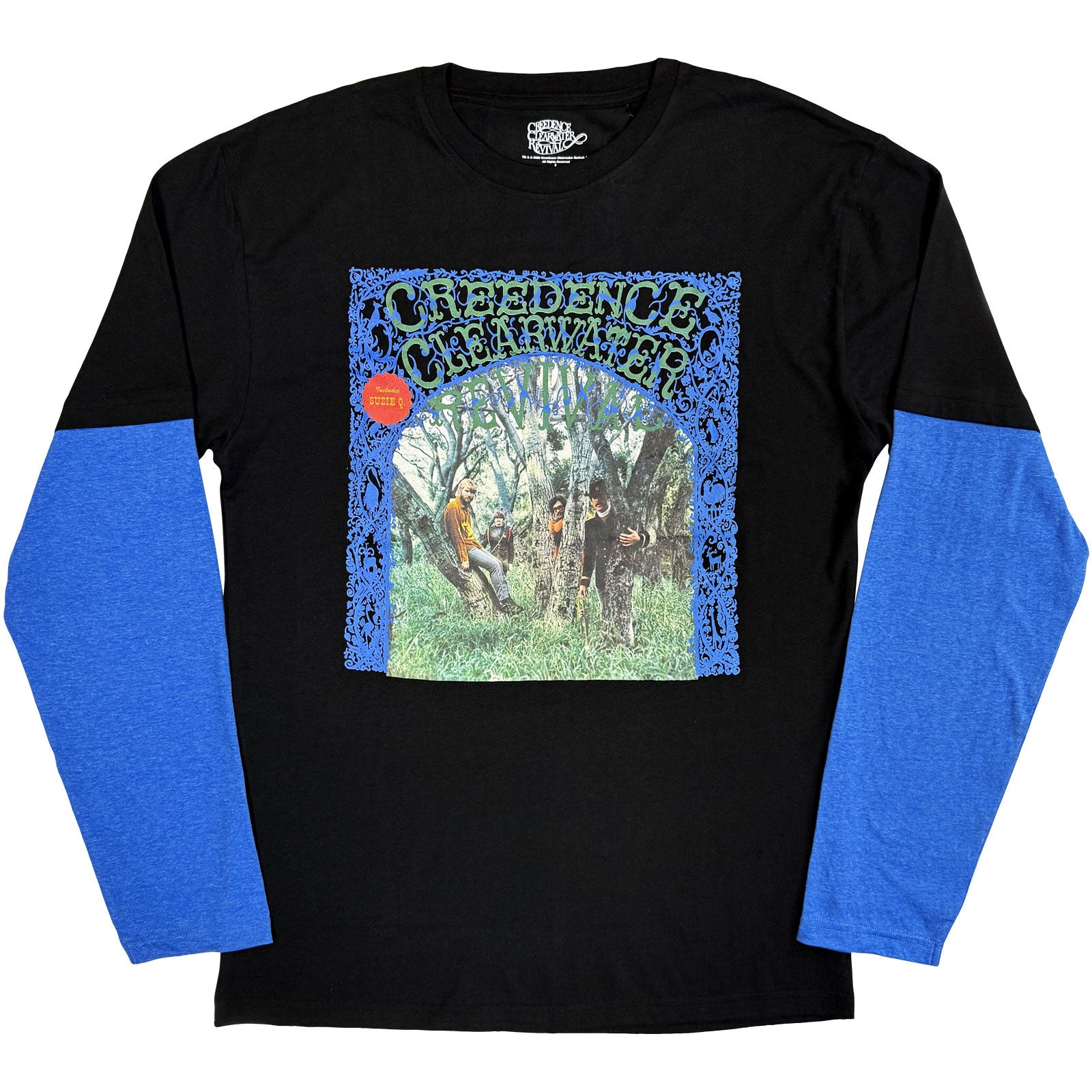 Creedence Clearwater Revival Unisex Layered Long Sleeve T-Shirt: CCR Album (Black & Blue) (Back & Sleeve Print)