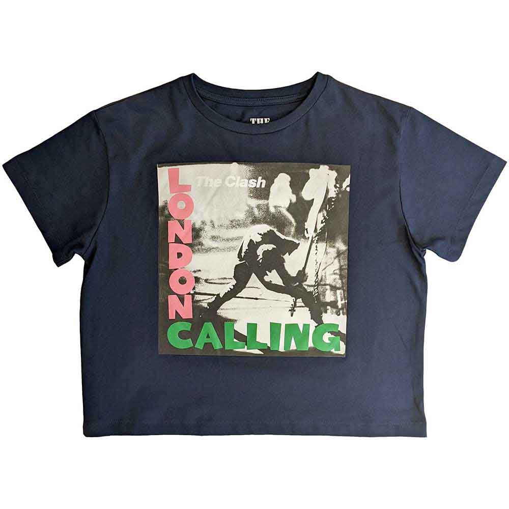 The Clash Ladies Crop Top: London Calling (Navy Blue)