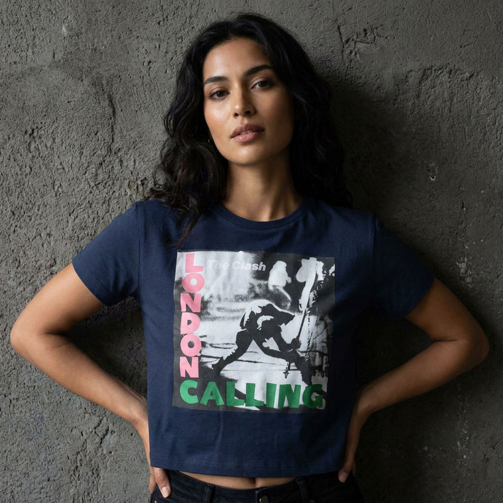 The Clash Ladies Crop Top: London Calling (Navy Blue)