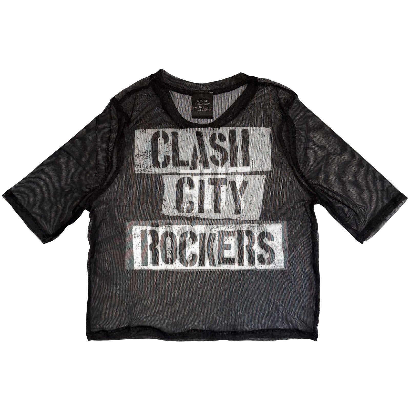 The Clash Ladies Mesh Crop Top: City Rockers (Black) (Front & Back)