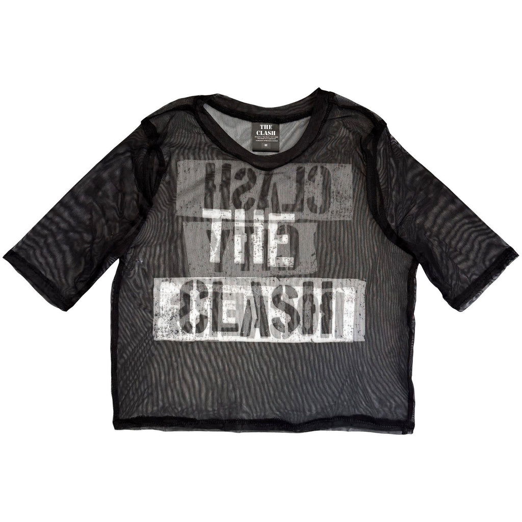 The Clash Ladies Mesh Crop Top: City Rockers (Black) (Front & Back)