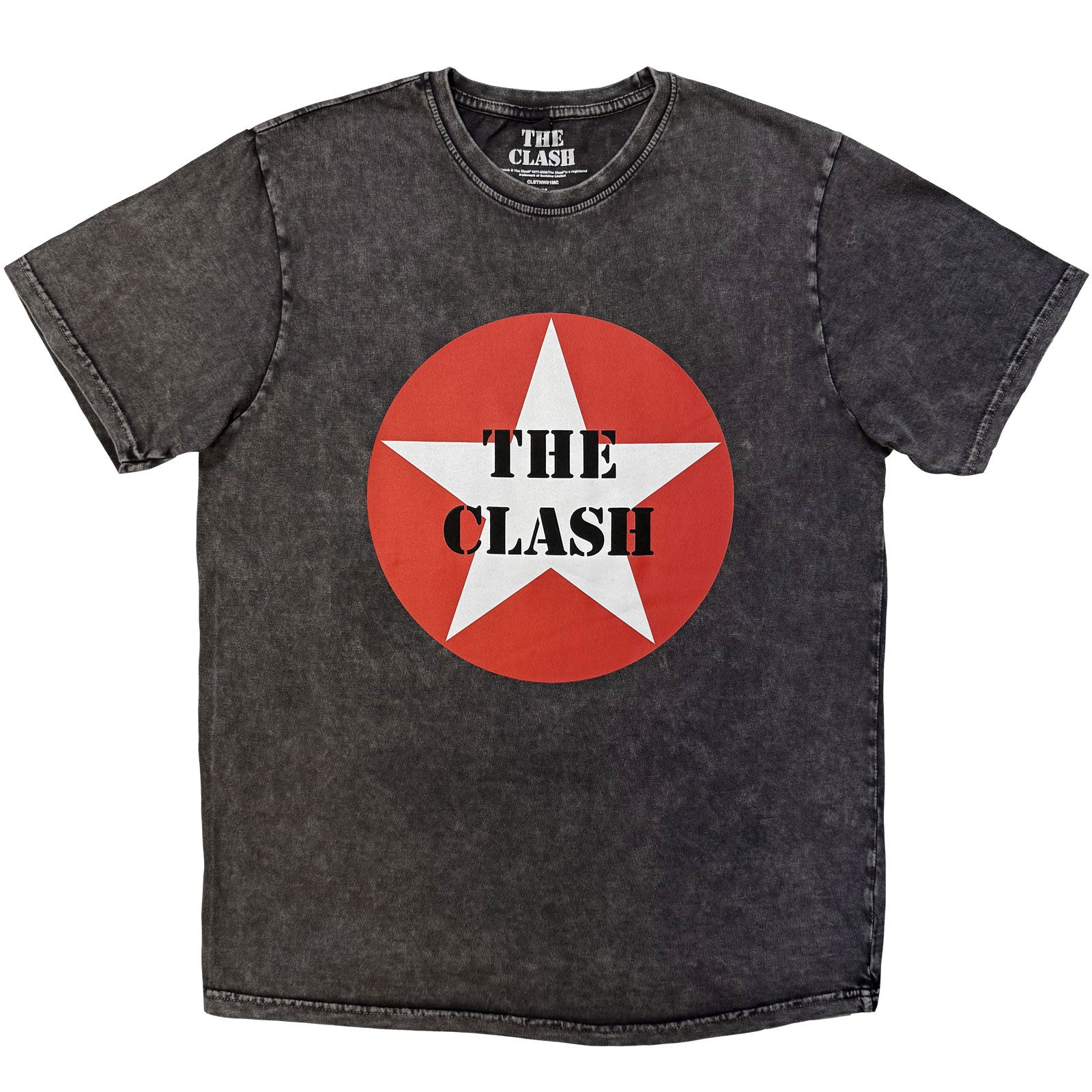 The Clash Unisex Stone Wash T-Shirt: Star Badge (Charcoal Grey)