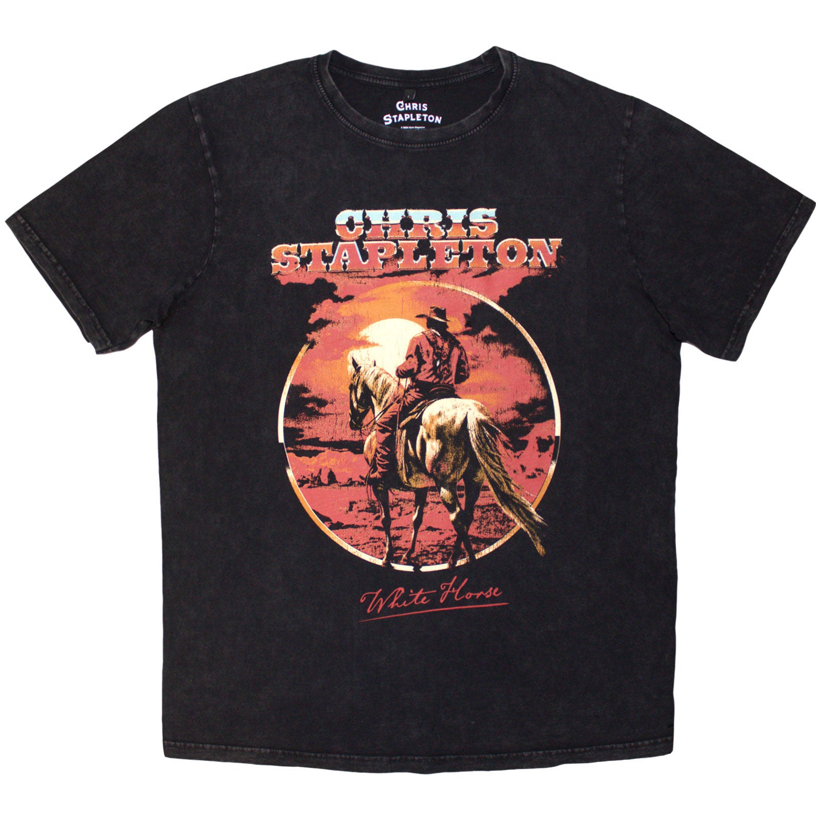 Chris Stapleton Unisex Stone Wash T-Shirt: White Horse (Black)
