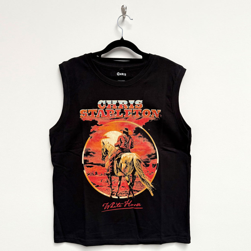 Chris Stapleton Unisex Tank T-Shirt: White Horse (Black)