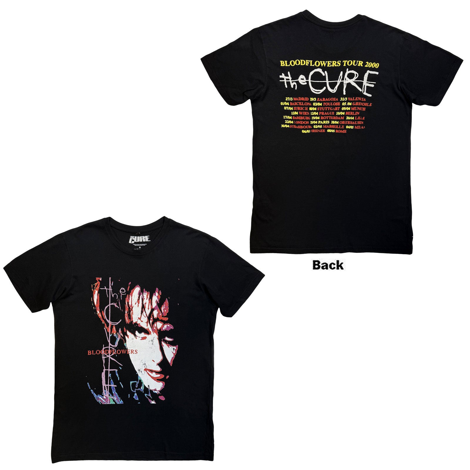 The Cure Unisex Premium Carbon T-Shirt: Bloodflowers Tour '00 (Black) (Back Print)