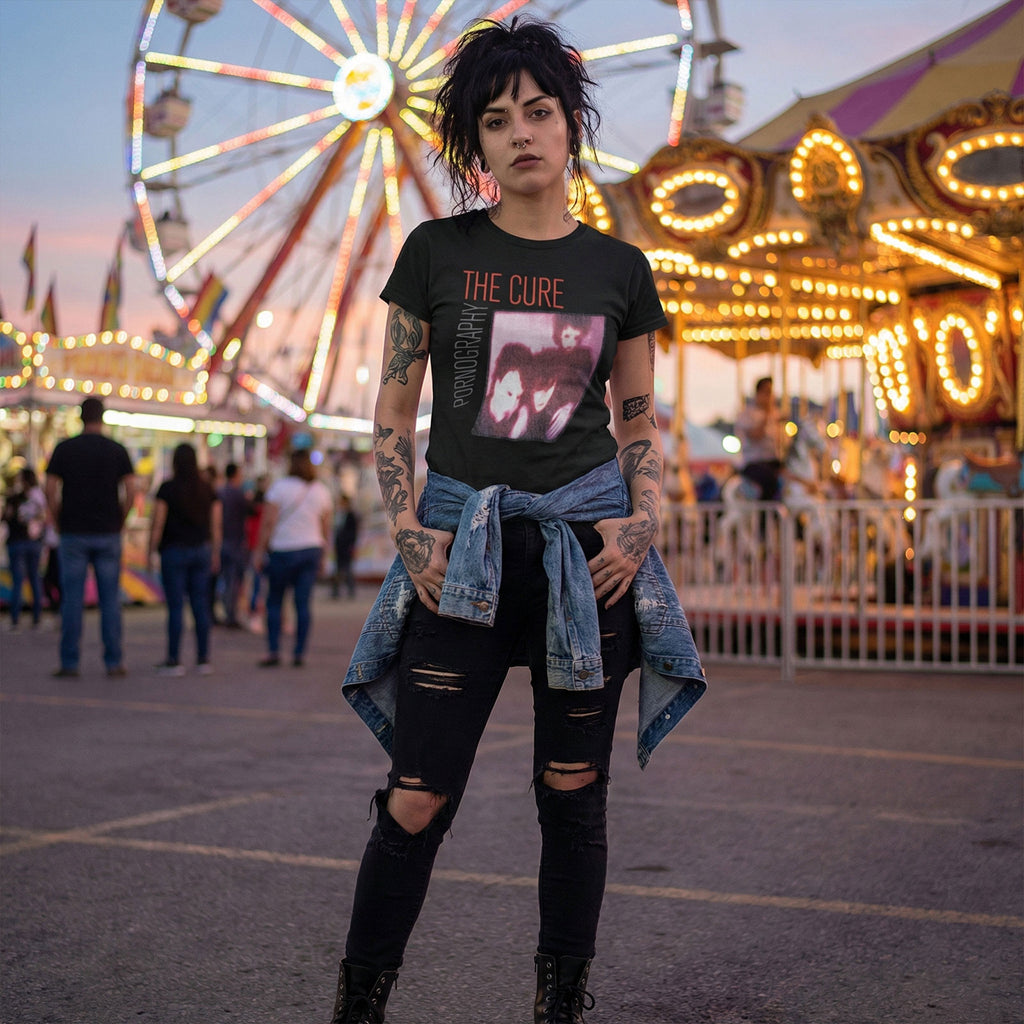 The Cure Unisex Premium Carbon T-Shirt: Pornography Photo Warped (Black)