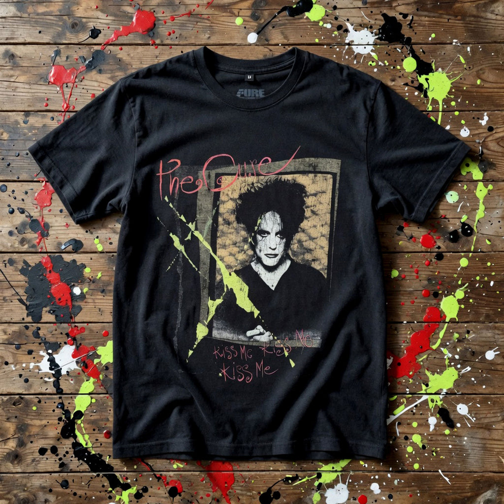 The Cure Unisex Premium Carbon T-Shirt: Kiss Me Vintage (Black) (Back Print)