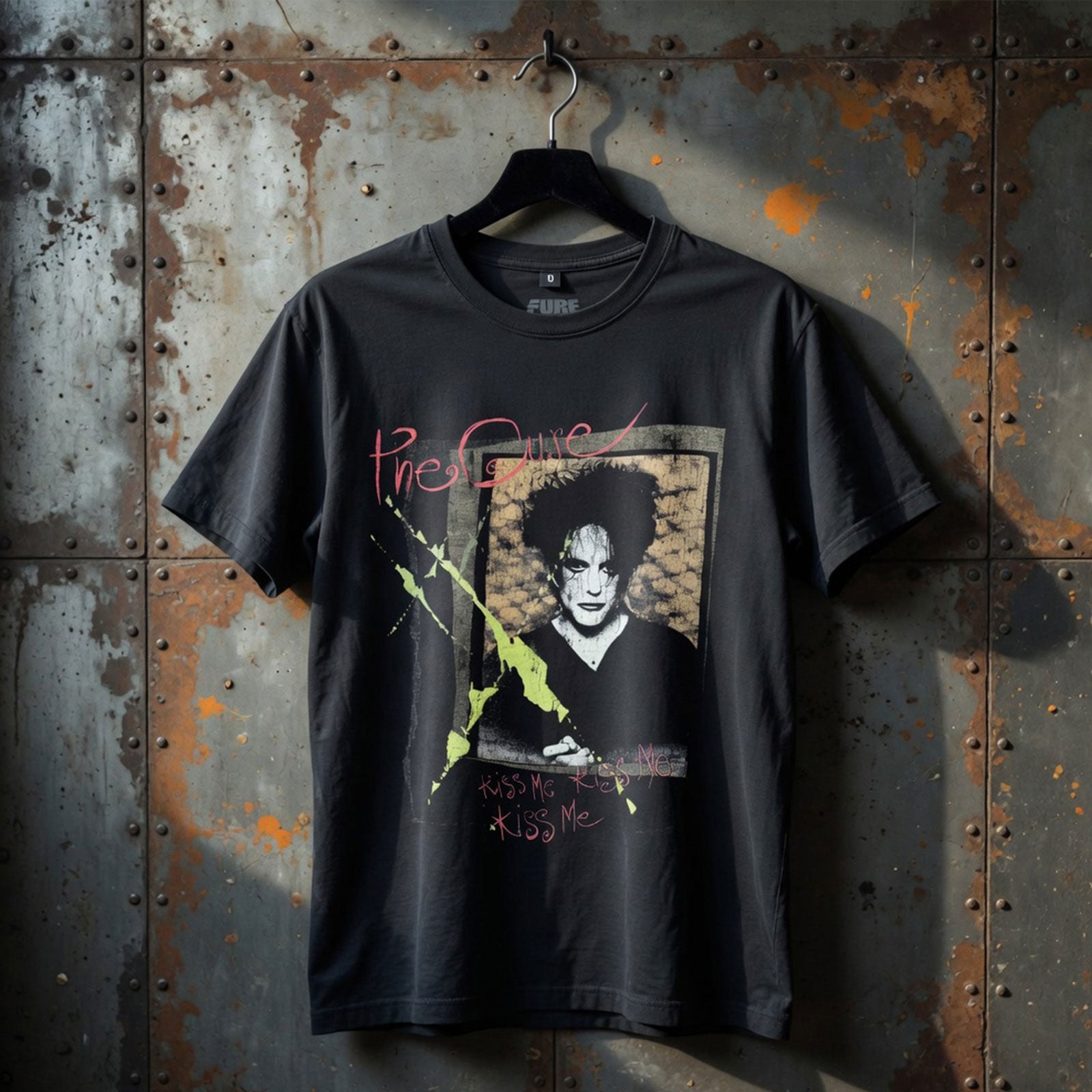The Cure Unisex Premium Carbon T-Shirt: Kiss Me Vintage (Black) (Back Print)