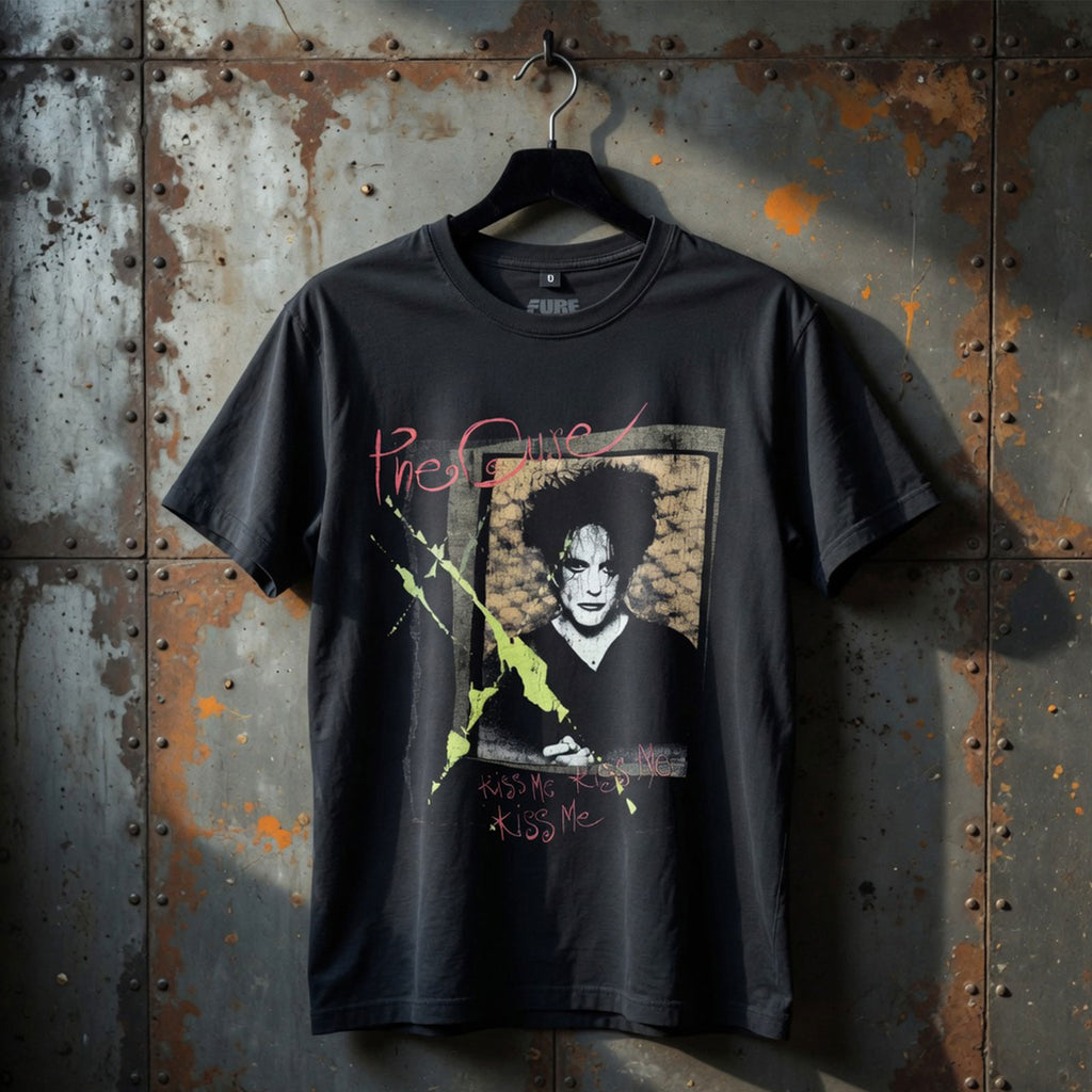 The Cure Unisex Premium Carbon T-Shirt: Kiss Me Vintage (Black) (Back Print)