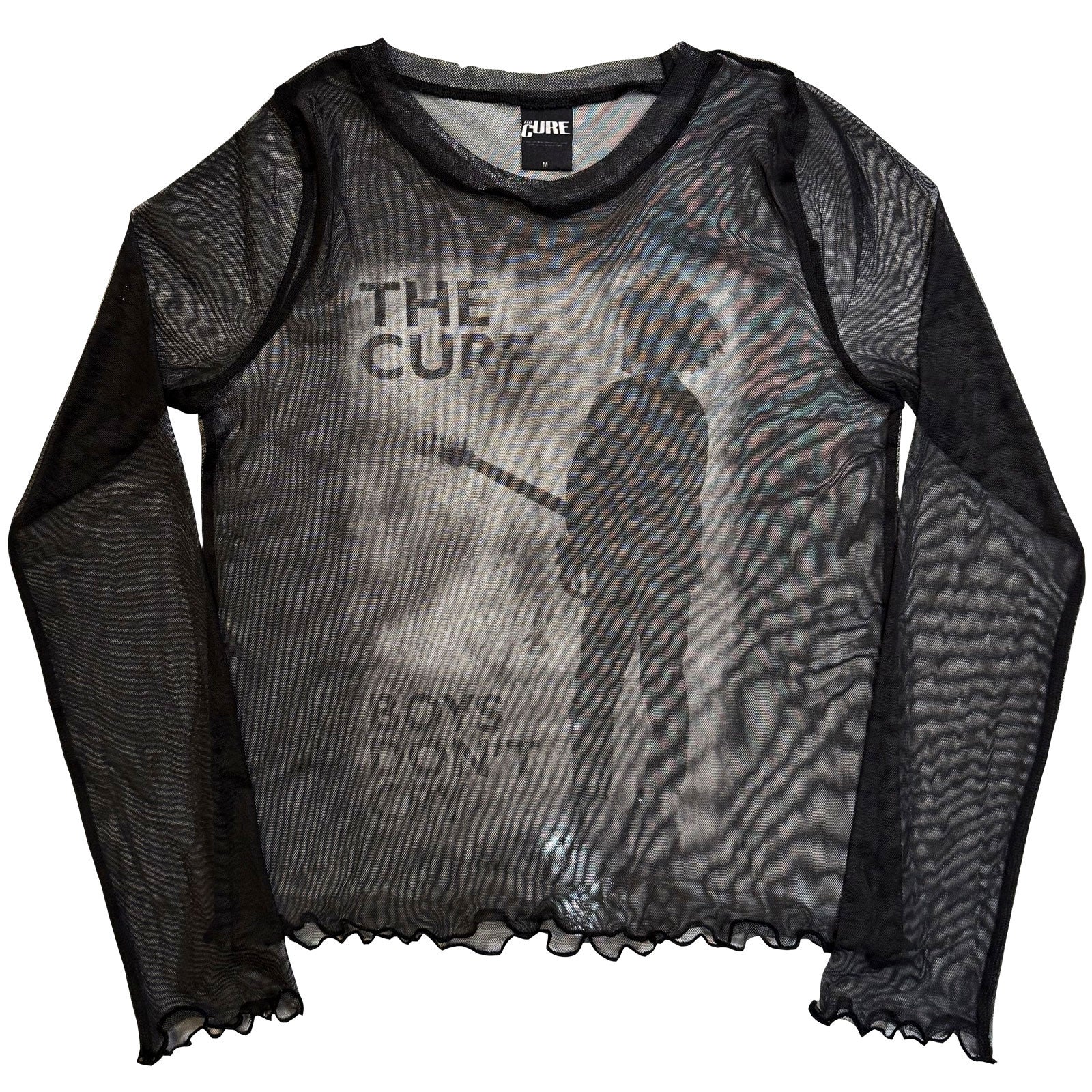 The Cure Ladies Long Sleeve Mesh Crop Top: Boys Don't Cry B&W (Black)