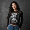 The Cure: Boys Don't Cry B&W Ladies Long Sleeve Mesh Crop Top (Black)