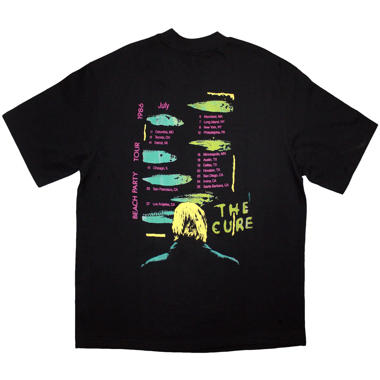The Cure Unisex Oversized Boxy T-Shirt: Beach Party Tour '86 (Black) (Back Print)