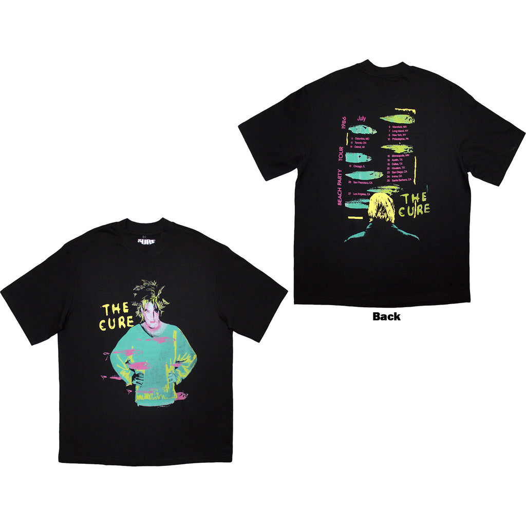 The Cure Unisex Oversized Boxy T-Shirt: Beach Party Tour '86 (Black) (Back Print)