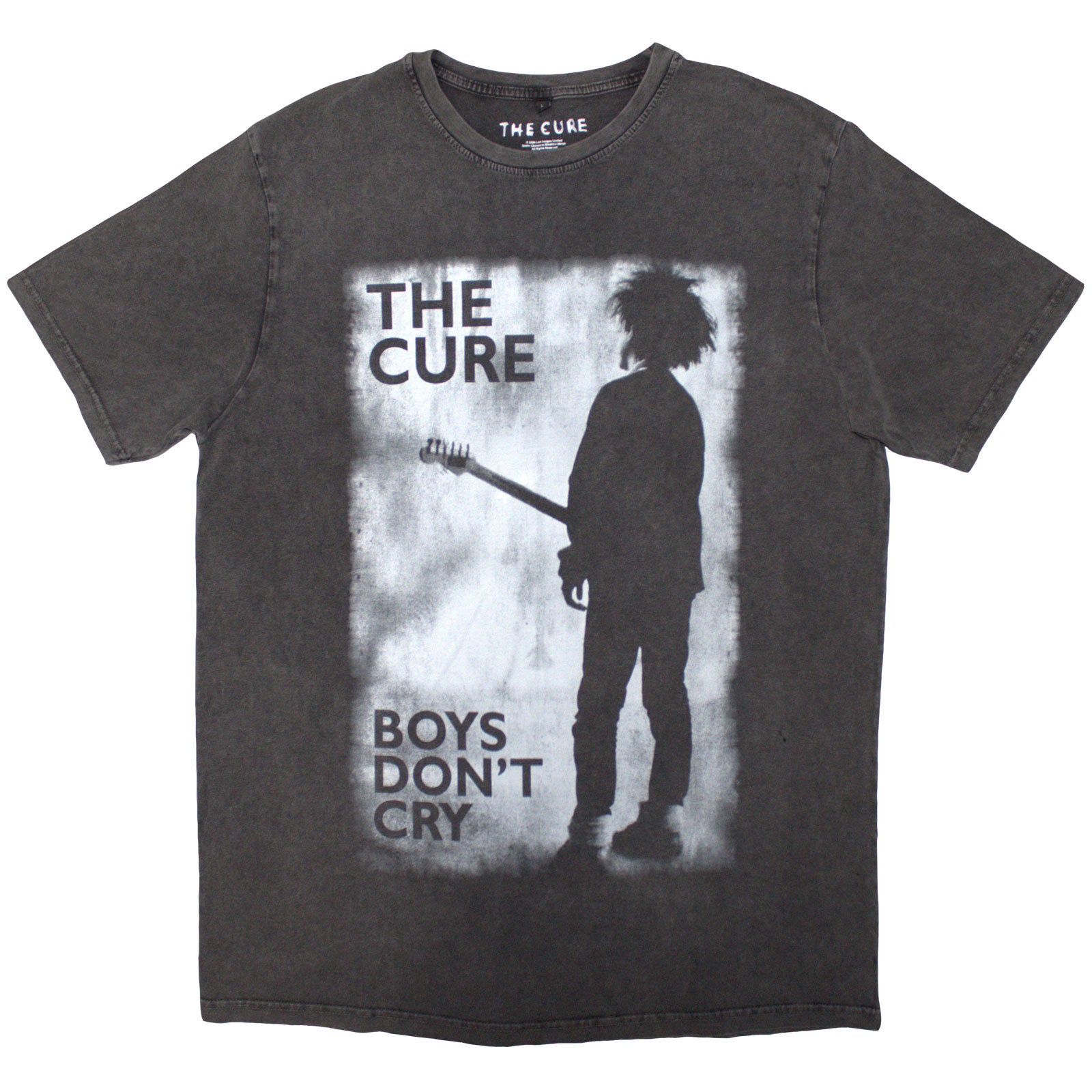 The Cure Unisex Stone Wash T-Shirt: Boys Don't Cry Black & White (Charcoal Grey)