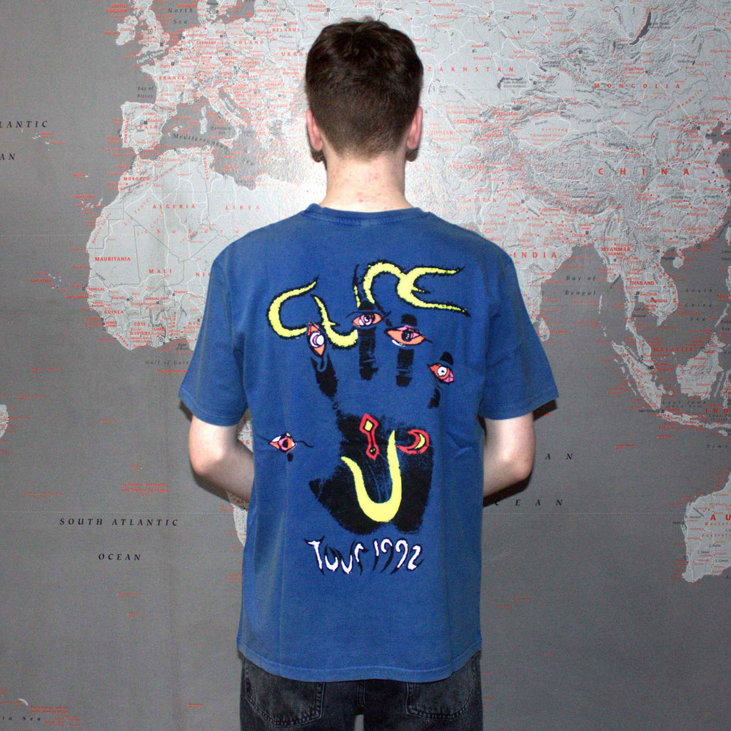 The Cure Unisex Stone Wash T-Shirt: Wish Tour '92 (Denim Blue) (Back Print)