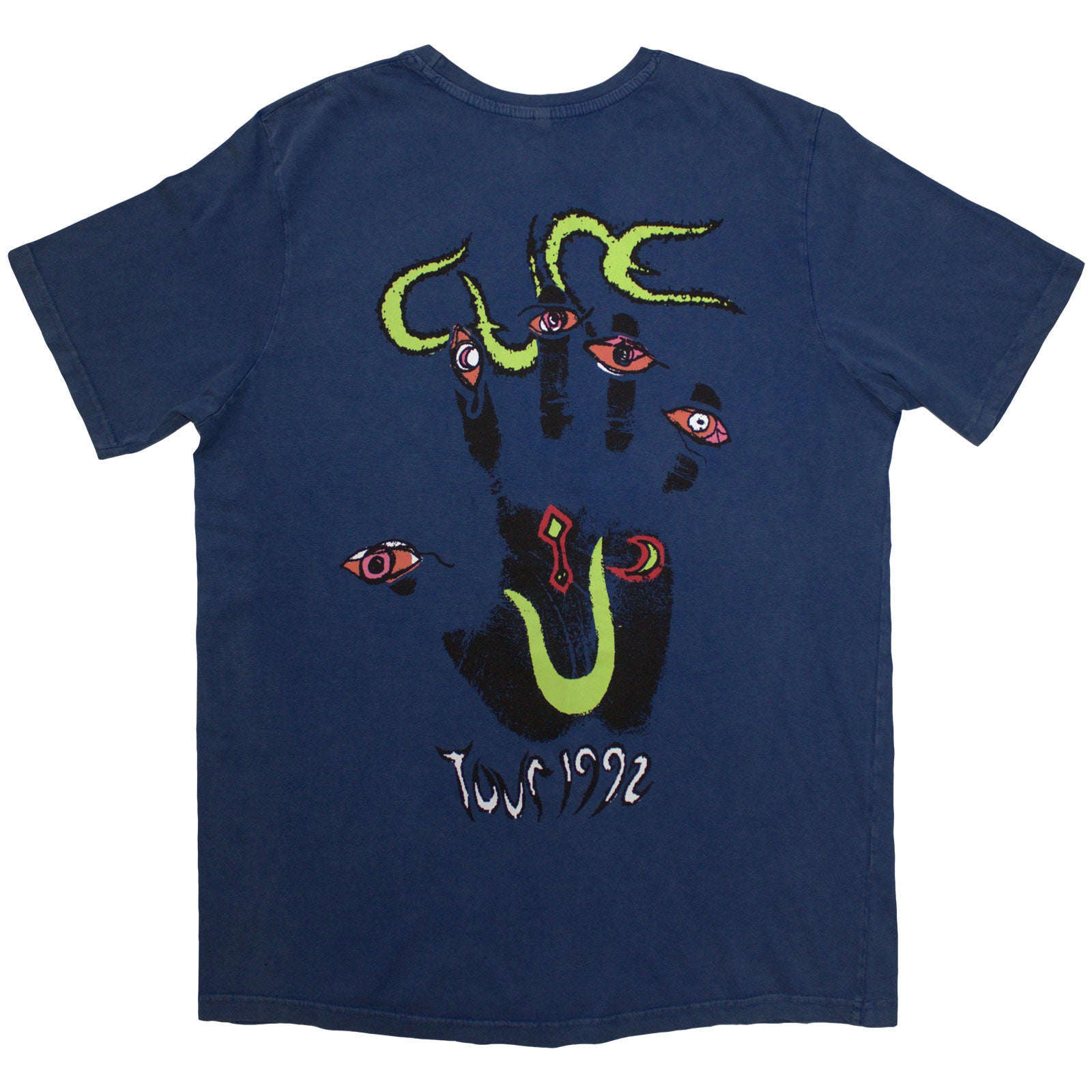 The Cure Unisex Stone Wash T-Shirt: Wish Tour '92 (Denim Blue) (Back Print)