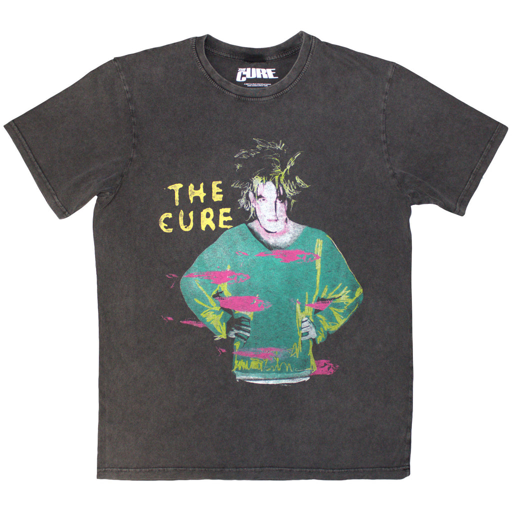 The Cure Unisex Stone Wash T-Shirt: Beach Party Tour '86 (Charcoal Grey) (Back Print)